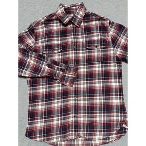 Jachs Mens Burgundy Navy White Plaid Flannel Button Down Shirt 100% Cotton M